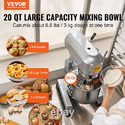 VEVOR Commercial Dough Mixer 20QT 3-Speed Stand Food Mixer 1100W for Restaurant