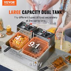 VEVOR Commercial Electric Deep Fryer Countertop Dual Detachable Tanks