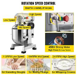 VEVOR Commercial Electric Dough Mixer 10Qt Food Mixer 3 Speed 30 Minute Timer