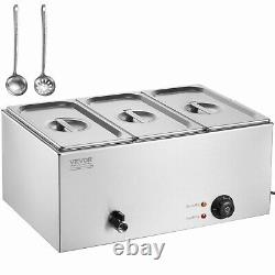 VEVOR Commercial Electric Food Warmer 3-Pan Countertop Buffet 17.4QT Bain Marie