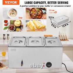 VEVOR Commercial Electric Food Warmer 3-Pan Countertop Buffet 17.4QT Bain Marie