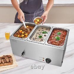 VEVOR Commercial Electric Food Warmer 3-Pan Countertop Buffet 17.4QT Bain Marie