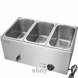 VEVOR Commercial Electric Food Warmer 3-Pan Countertop Buffet 17.4QT Bain Marie