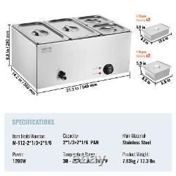 VEVOR Commercial Electric Food Warmer 4-Pan Countertop Buffet 16.4QT Bain Marie