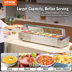 VEVOR Commercial Electric Food Warmer Countertop Buffet 65Qt with Glass Shield