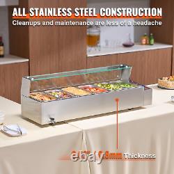 VEVOR Commercial Electric Food Warmer Countertop Buffet 65Qt with Glass Shield