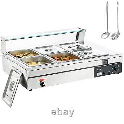 VEVOR Commercial Food Warmer 612Qt Countertop Buffet Bain Marie with Glass Shield