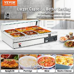 VEVOR Commercial Food Warmer 612Qt Countertop Buffet Bain Marie with Glass Shield