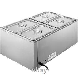 VEVOR Commercial Food Warmer Bain Marie 4-Pan Buffet Food Warmer Stainless Steel