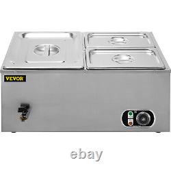 VEVOR Commercial Food Warmer Bain Marie Steam Table Countertop 3-Pan Station