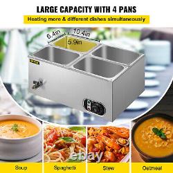 VEVOR Commercial Food Warmer Bain Marie Steam Table Countertop 4x1/4-Pan Station