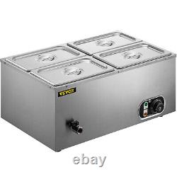 VEVOR Commercial Food Warmer Bain Marie Steam Table Countertop 4x1/4-Pan Station