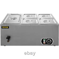 VEVOR Commercial Food Warmer Bain Marie Steam Table Countertop 5-Pan Station