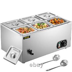 VEVOR Commercial Food Warmer Bain Marie Steam Table Countertop 6-Pan Station