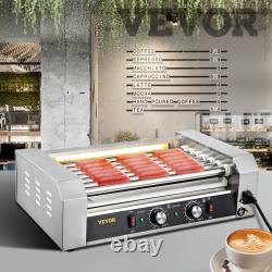 VEVOR Commercial Hot Dog Machine 5/7/11 Rollers with Cover Grill Cooker Stainless