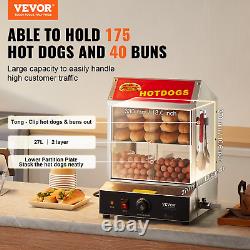 VEVOR Commercial Hot Dog Steamer 2-Tier Electric Bun Warmer 28.5QT Slide Doors