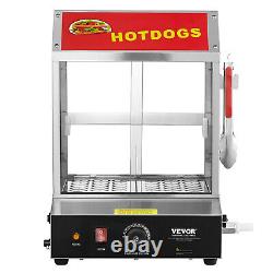 VEVOR Commercial Hot Dog Steamer 2-Tier Electric Bun Warmer 28.5QT Slide Doors