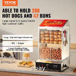 VEVOR Commercial Hot Dog Steamer 2-Tier Electric Bun Warmer 39QT Slide Doors