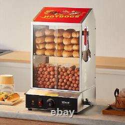 VEVOR Commercial Hot Dog Steamer 2-Tier Electric Bun Warmer 39QT Slide Doors