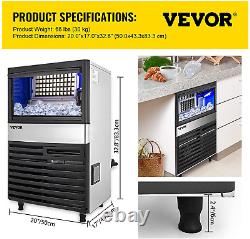 VEVOR Commercial Ice Maker, 132 Lbs/24H, Stainless Steel under Counter Ice Machi