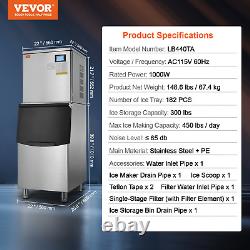 VEVOR Commercial Ice Maker 440LBS/24H & 222LBS Storage Bin Auto Self-Cleaning