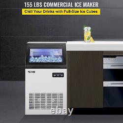 VEVOR Commercial Ice Maker Freestand Ice Cube Machine 155LBS/24H 33LBS Storage