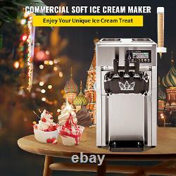 VEVOR Commercial Soft Ice Cream Machine 18L/H 3 Flavors Soft Yogurt Maker 1200W