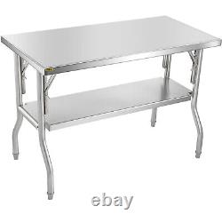 VEVOR Commercial Stainless Steel Folding Work Prep Tables Open Kitchen 48x24 In