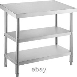 VEVOR Commercial Stainless Steel Table BBQ Prep Table 2 Adjustable Undershelf