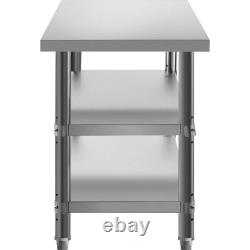 VEVOR Commercial Stainless Steel Table BBQ Prep Table 2 Adjustable Undershelf