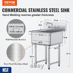 VEVOR Commercial Utility & Prep Sink 1 Compartment Stainless Steel Backsplash