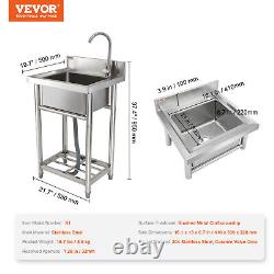 VEVOR Commercial Utility & Prep Sink Single Bowl Outdoor Sink with Storage Shelves