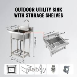 VEVOR Commercial Utility & Prep Sink Single Bowl Sinks 21.7 x 19.7 x 37.4 in