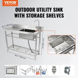 VEVOR Commercial Utility & Prep Sink Single Bowl withWorkbench 39.4x19.1x37.4 in