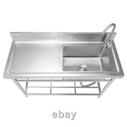 VEVOR Commercial Utility & Prep Sink Single Bowl withWorkbench 39.4x19.1x37.4 in