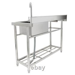 VEVOR Commercial Utility & Prep Sink Single Bowl withWorkbench 47.2x19.7x37.4 in