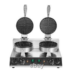 VEVOR Commercial Waffle Maker Dual-Head Round Waffle Iron 2460W Non-Stick