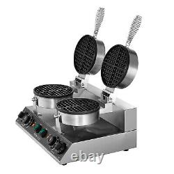 VEVOR Commercial Waffle Maker Dual-Head Round Waffle Iron 2460W Non-Stick