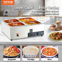 VEVOR Electric Food Warmer 4x12Qt Commercial Steam Table Buffet Pan Bain Marie