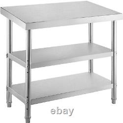 VEVOR Food Pre Table 60x14 Stainless Steel Work Table with Double Undershelves