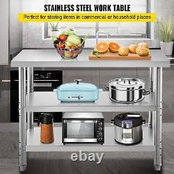 VEVOR Food Pre Table 60x14 Stainless Steel Work Table with Double Undershelves