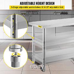 VEVOR Food Pre Table 60x14 Stainless Steel Work Table with Double Undershelves