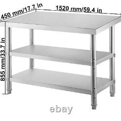 VEVOR Food Pre Table 60x14 Stainless Steel Work Table with Double Undershelves