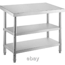 VEVOR Food Pre Table 60x14 Stainless Steel Work Table with Double Undershelves