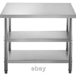 VEVOR Food Pre Table 60x14 Stainless Steel Work Table with Double Undershelves