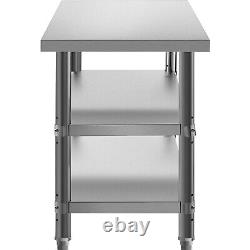 VEVOR Food Pre Table 60x14 Stainless Steel Work Table with Double Undershelves