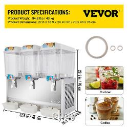 VEVOR Juice Dispenser Commercial 3Tank 54L Juice Beverage Refrigerated Dispenser