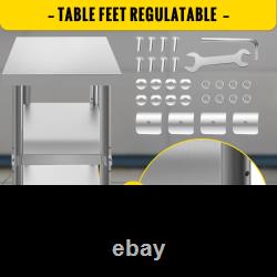 VEVOR Outdoor Food Prep Table, 48x14x33 in Commercial Stainless Steel Table, 2 A