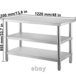 VEVOR Outdoor Food Prep Table, 48x14x33 in Commercial Stainless Steel Table, 2 A