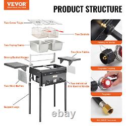 VEVOR Outdoor Propane Deep Fryer, Double Burners Commercial Fryer, 16 Qt Stainle